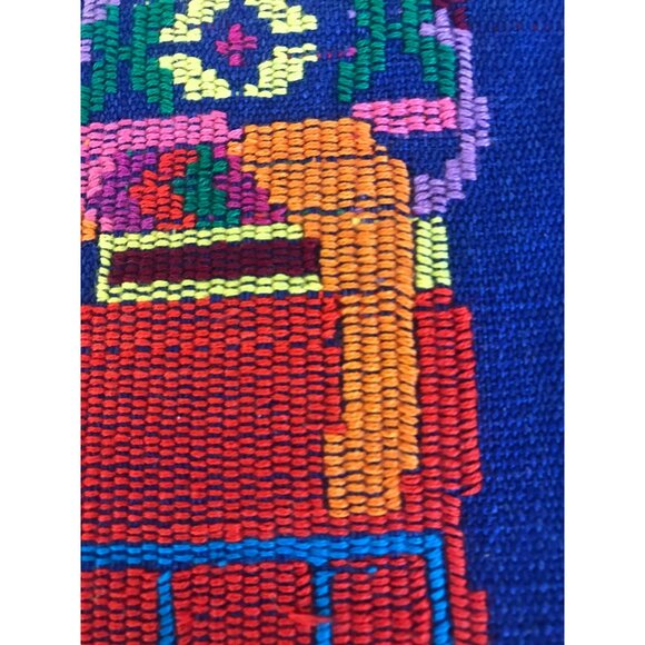 Vtg 1971 Hand Woven Guatemala Textile Art Hung On Sugar Cane 3 Women Multi Color - Picture 9 of 10